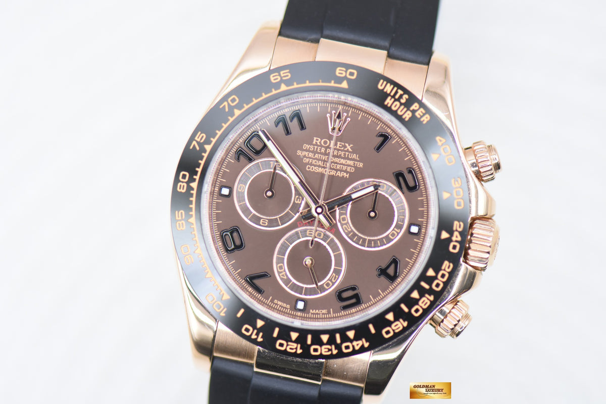 [SOLD] ROLEX OYSTER PERPETUAL DAYTONA EVEROSE GOLD IN RUBBER STRAP BROWN ARABIC DIAL 116515 (MINT)