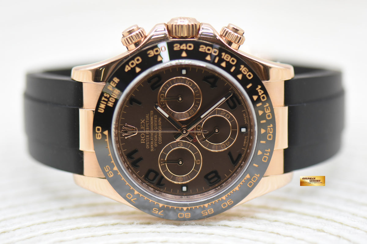 [SOLD] ROLEX OYSTER PERPETUAL DAYTONA EVEROSE GOLD IN RUBBER STRAP BROWN ARABIC DIAL 116515 (MINT)