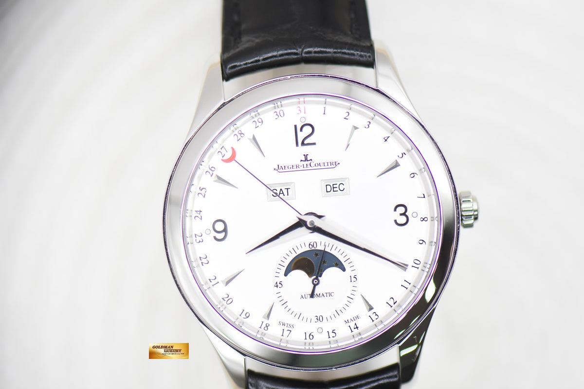 JLC MASTER CONTROL CALENDAR MOONPHASE 40mm STEEL IN LEATHER STRAP AUTOMATIC Q1558420 (MINT)