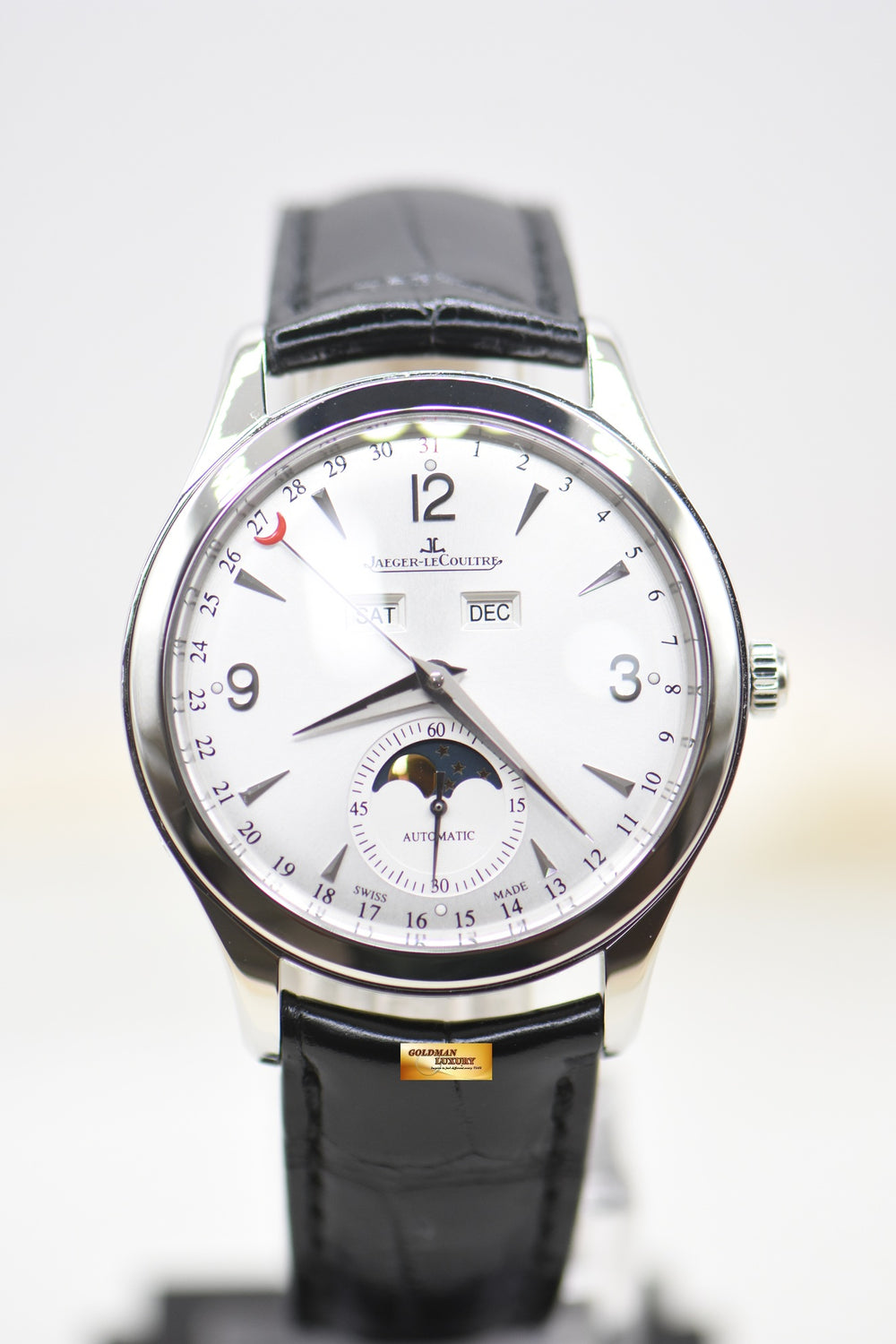JLC MASTER CONTROL CALENDAR MOONPHASE 40mm STEEL IN LEATHER STRAP AUTOMATIC Q1558420 (MINT)