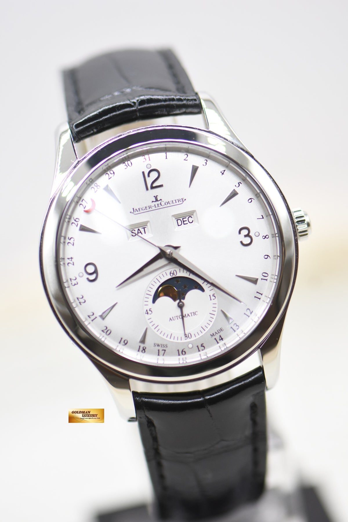 JLC MASTER CONTROL CALENDAR MOONPHASE 40mm STEEL IN LEATHER STRAP AUTOMATIC Q1558420 (MINT)