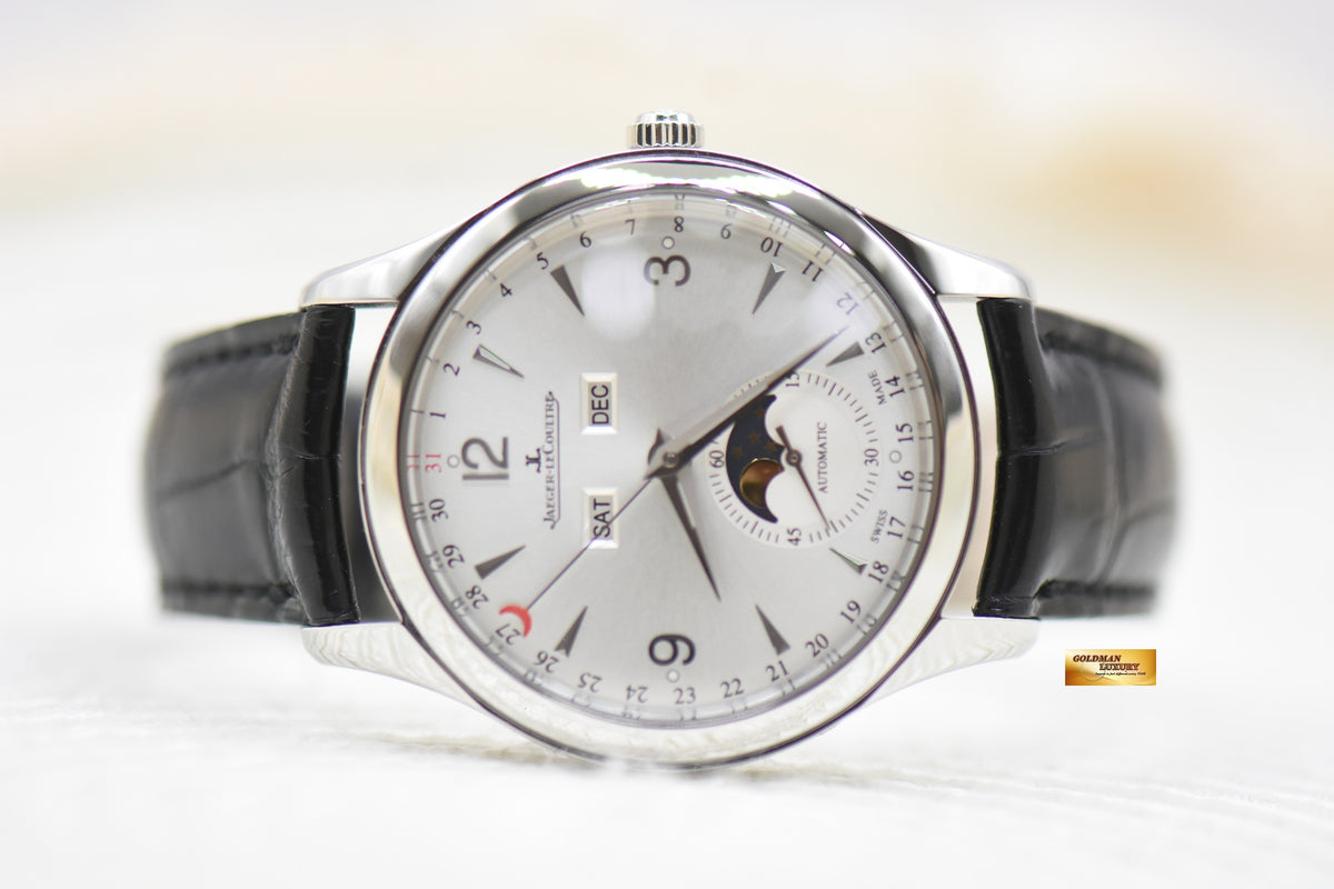 JLC MASTER CONTROL CALENDAR MOONPHASE 40mm STEEL IN LEATHER STRAP AUTOMATIC Q1558420 (MINT)