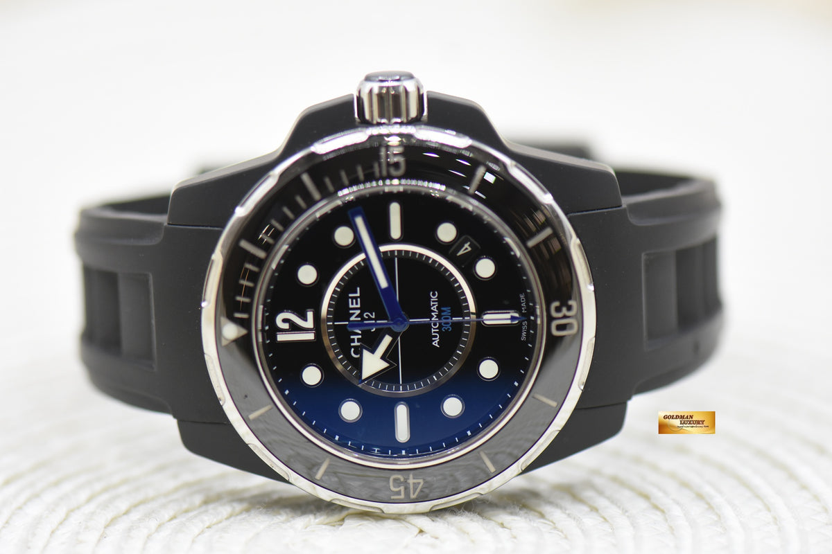 CHANEL J12 MARINE 42mm BLACK CERAMIC IN RUBBER AUTOMATIC H2558 (MINT)