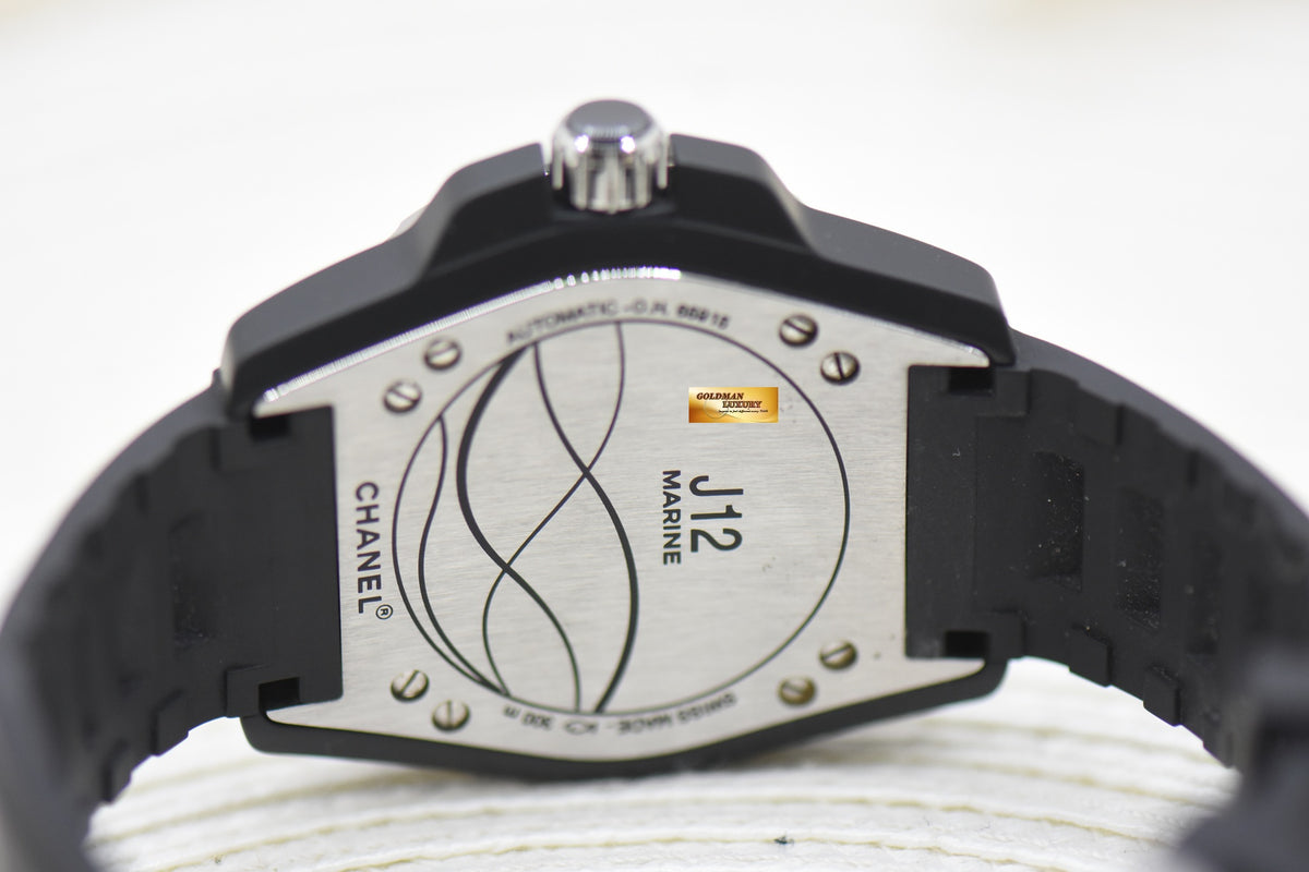 CHANEL J12 MARINE 42mm BLACK CERAMIC IN RUBBER AUTOMATIC H2558 (MINT)