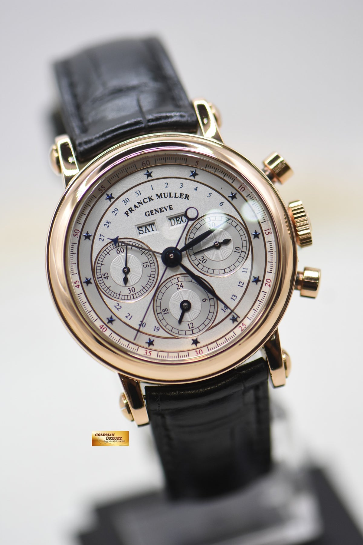 FRANCK MULLER COMPLETE CALENDAR CHRONOGRAPH YELLOW GOLD IN LEATHER STRAP MANUAL WINDING 7000CC (MINT)