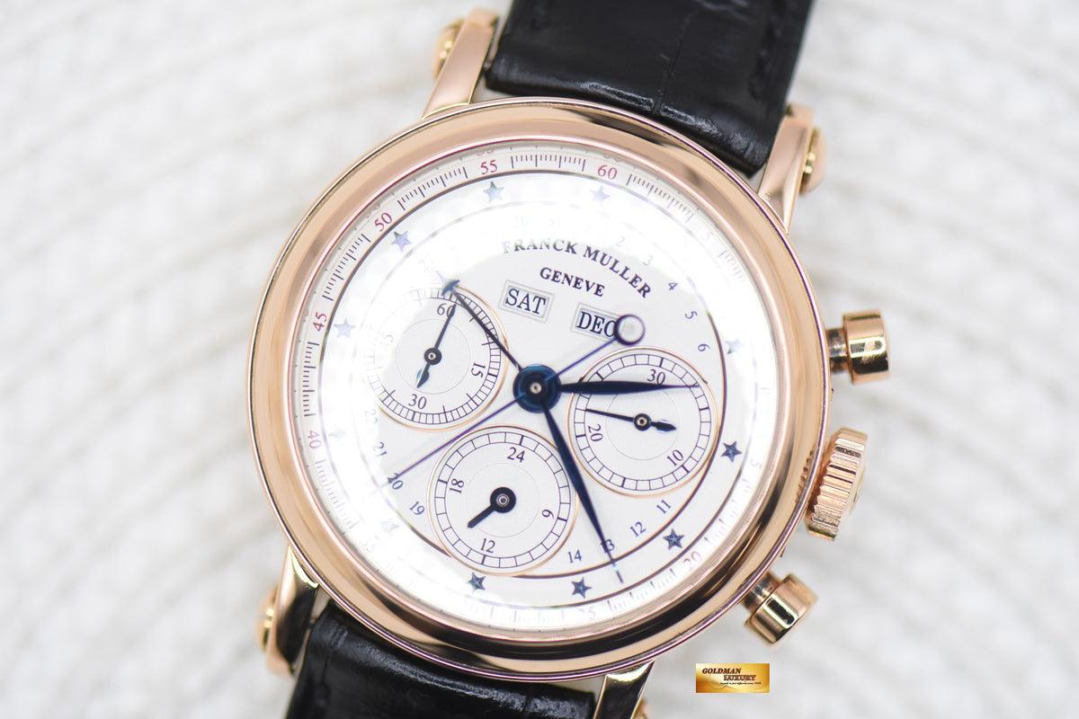 FRANCK MULLER COMPLETE CALENDAR CHRONOGRAPH YELLOW GOLD IN LEATHER STRAP MANUAL WINDING 7000CC (MINT)