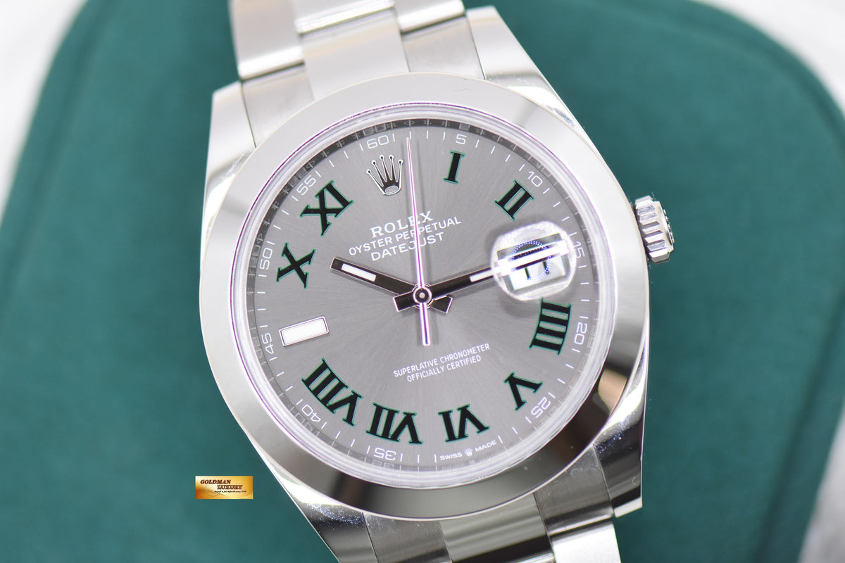 ROLEX OYSTER DATEJUST 41mm STEEL IN OYSTER BRACELET WIMBLEDON DIAL 126300 (MINT)