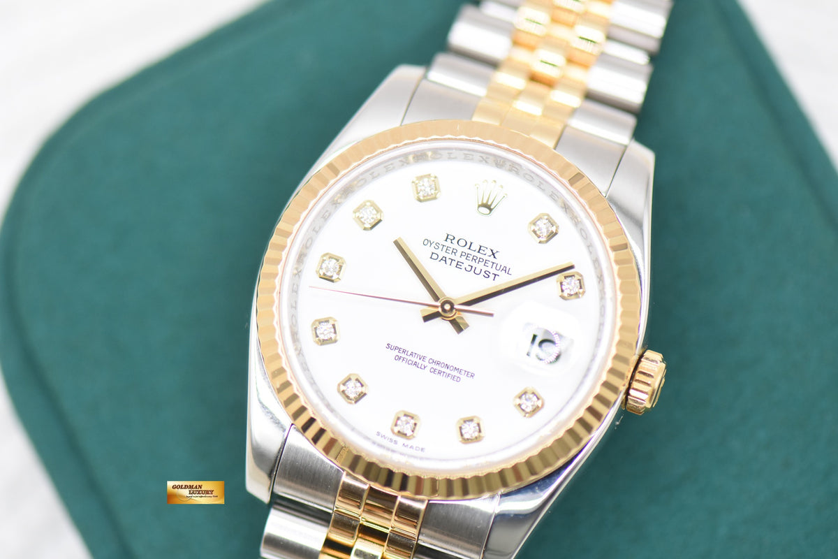 ROLEX OYSTER DATEJUST 36mm HALF-GOLD JUBILEE BRACELET DIAMOND WHITE DIAL 116233 (MINT)