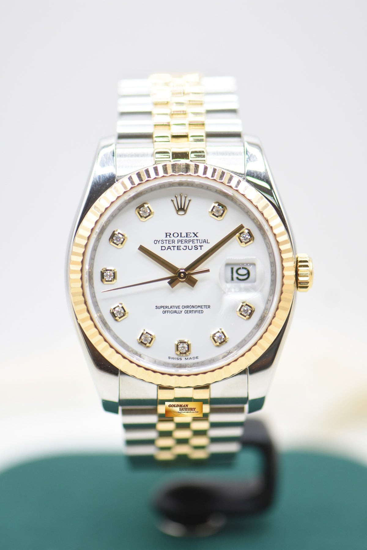 ROLEX OYSTER DATEJUST 36mm HALF-GOLD JUBILEE BRACELET DIAMOND WHITE DIAL 116233 (MINT)