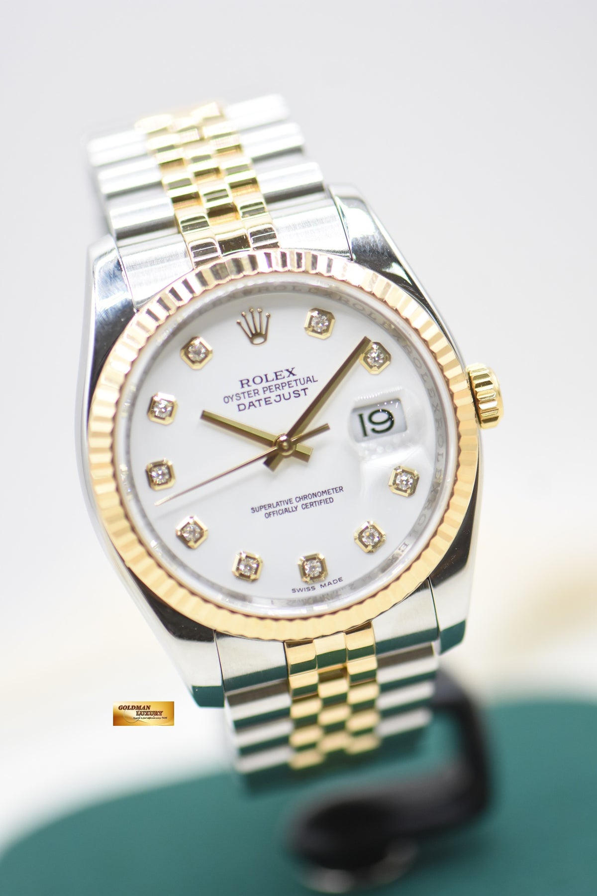 ROLEX OYSTER DATEJUST 36mm HALF-GOLD JUBILEE BRACELET DIAMOND WHITE DIAL 116233 (MINT)