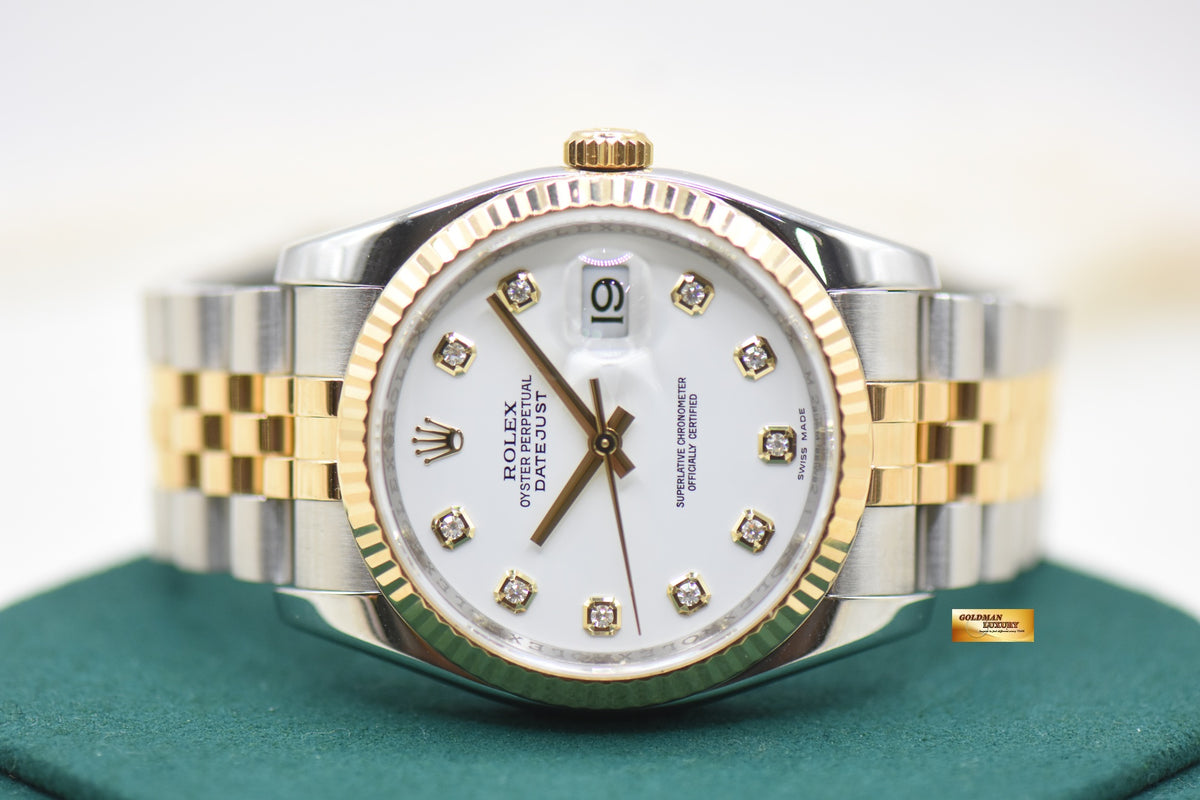 ROLEX OYSTER DATEJUST 36mm HALF-GOLD JUBILEE BRACELET DIAMOND WHITE DIAL 116233 (MINT)