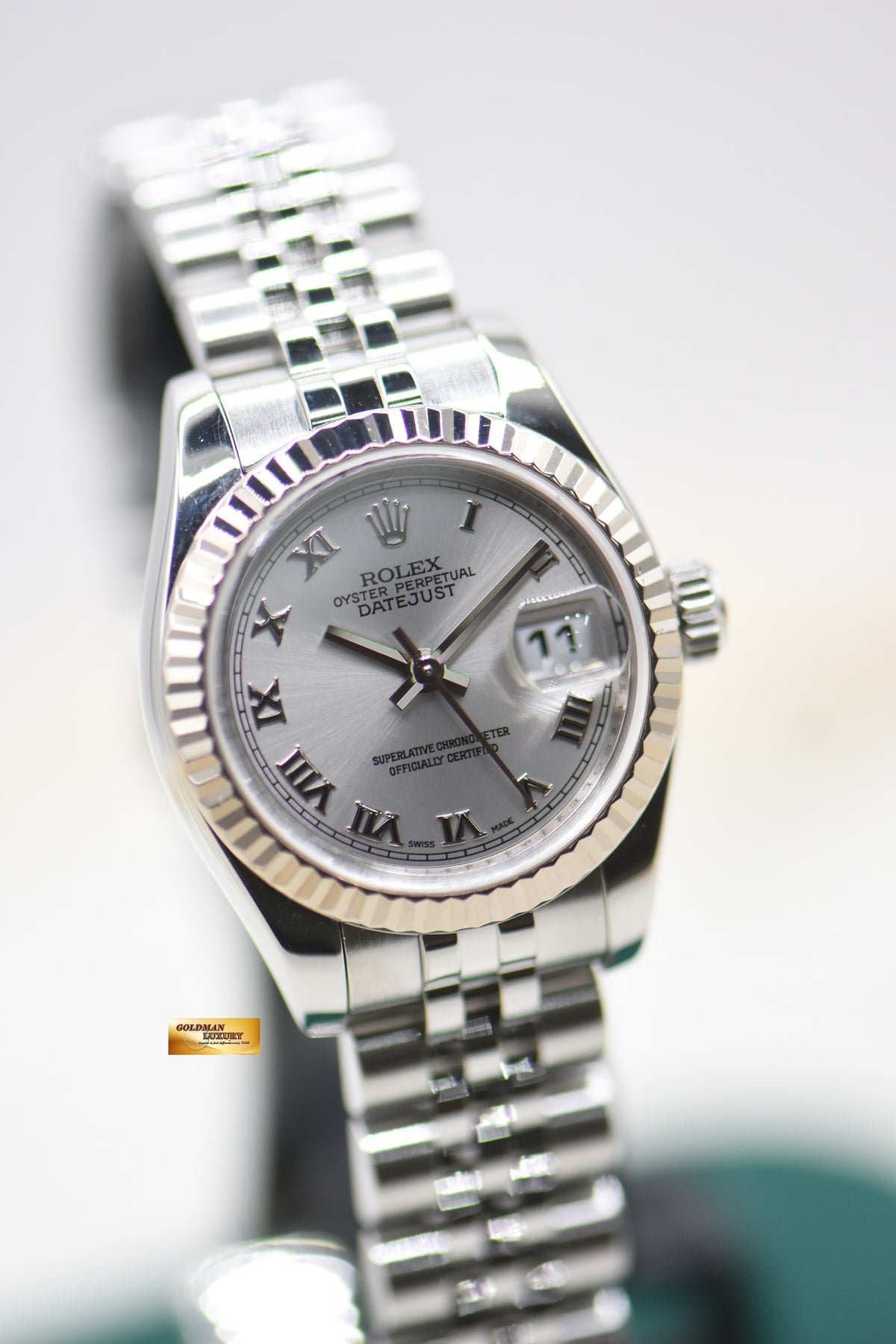 ROLEX OYSTER DATEJUST 26mm STEEL IN JUBILEE BRACELET SILVER ROMAN DIAL 179174 (MINT)