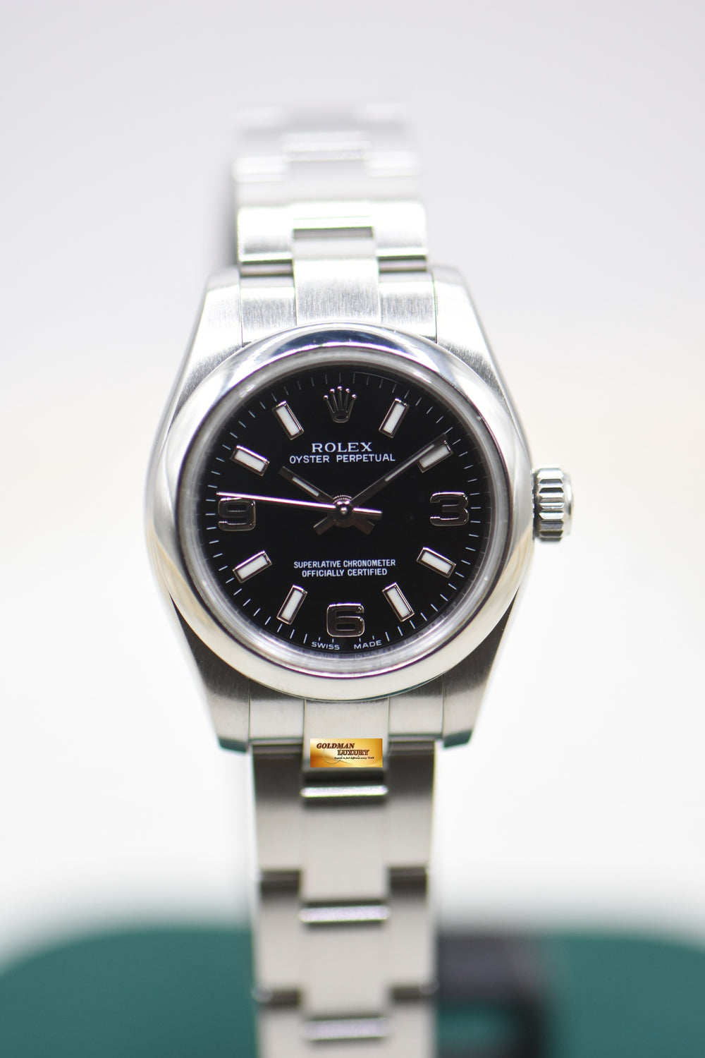 ROLEX OYSTER DATEJUST 26mm STEEL IN OYSTER BRACELET BLACK 369 DIAL 176200 (MINT)