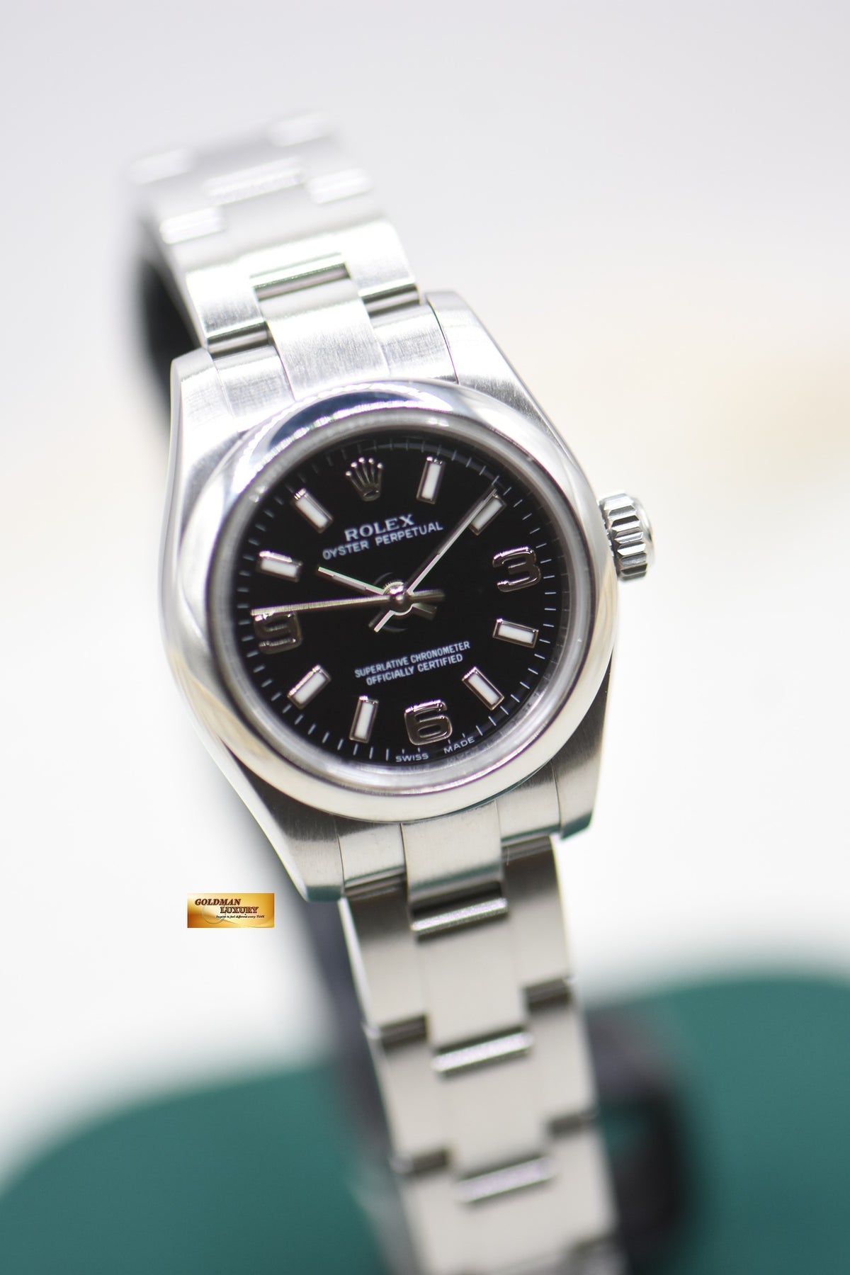 ROLEX OYSTER DATEJUST 26mm STEEL IN OYSTER BRACELET BLACK 369 DIAL 176200 (MINT)