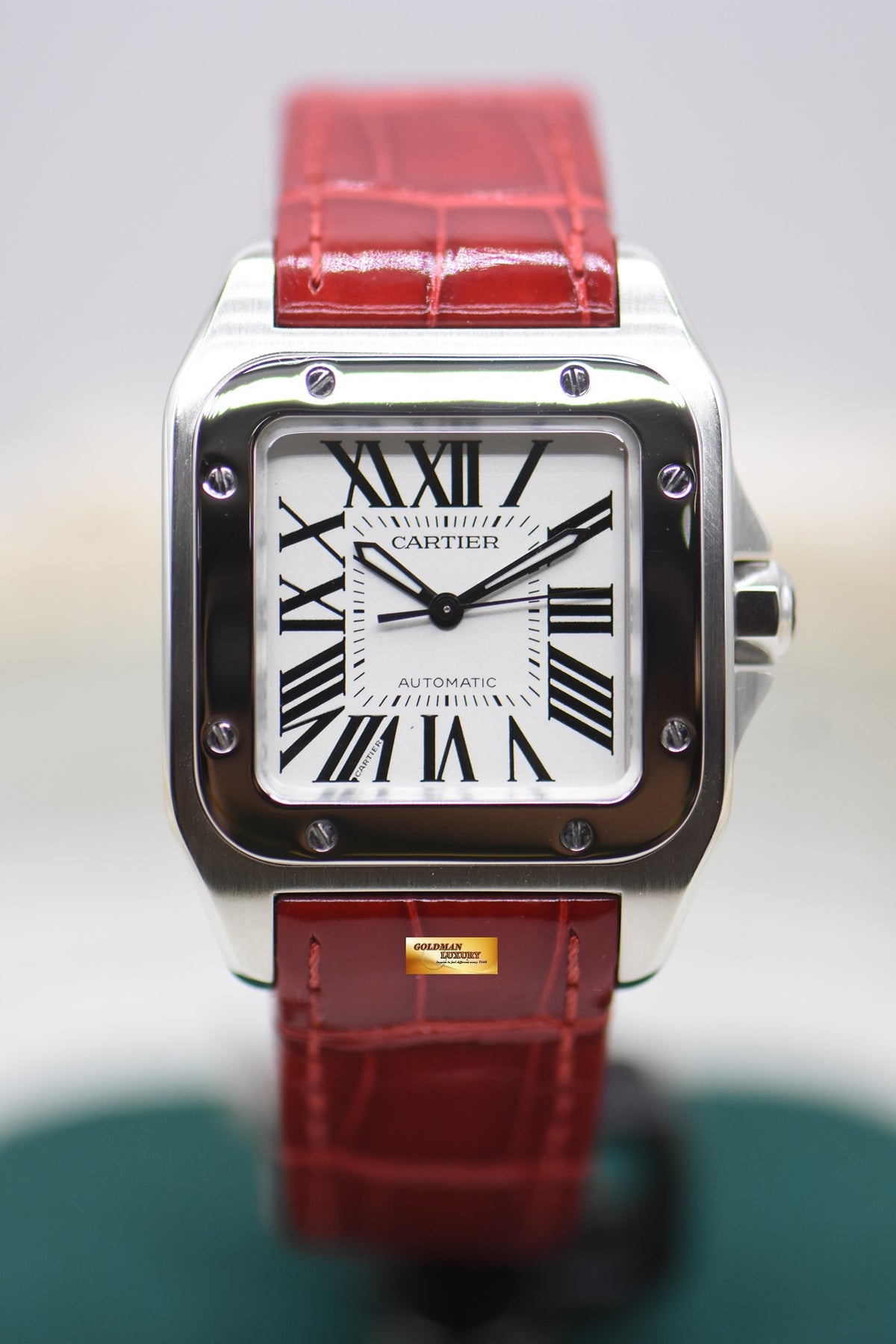 CARTIER SANTOS 100 MIDSIZE STEEL IN LEATHER STRAP AUTOMATIC 2878 (LNIB)