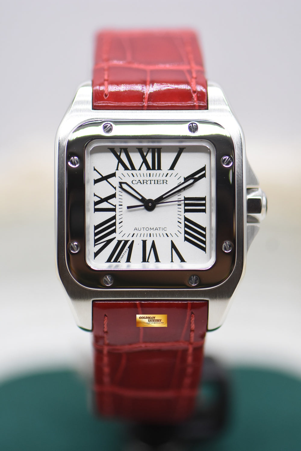 CARTIER SANTOS 100 MIDSIZE STEEL IN LEATHER STRAP AUTOMATIC 2878 (LNIB)
