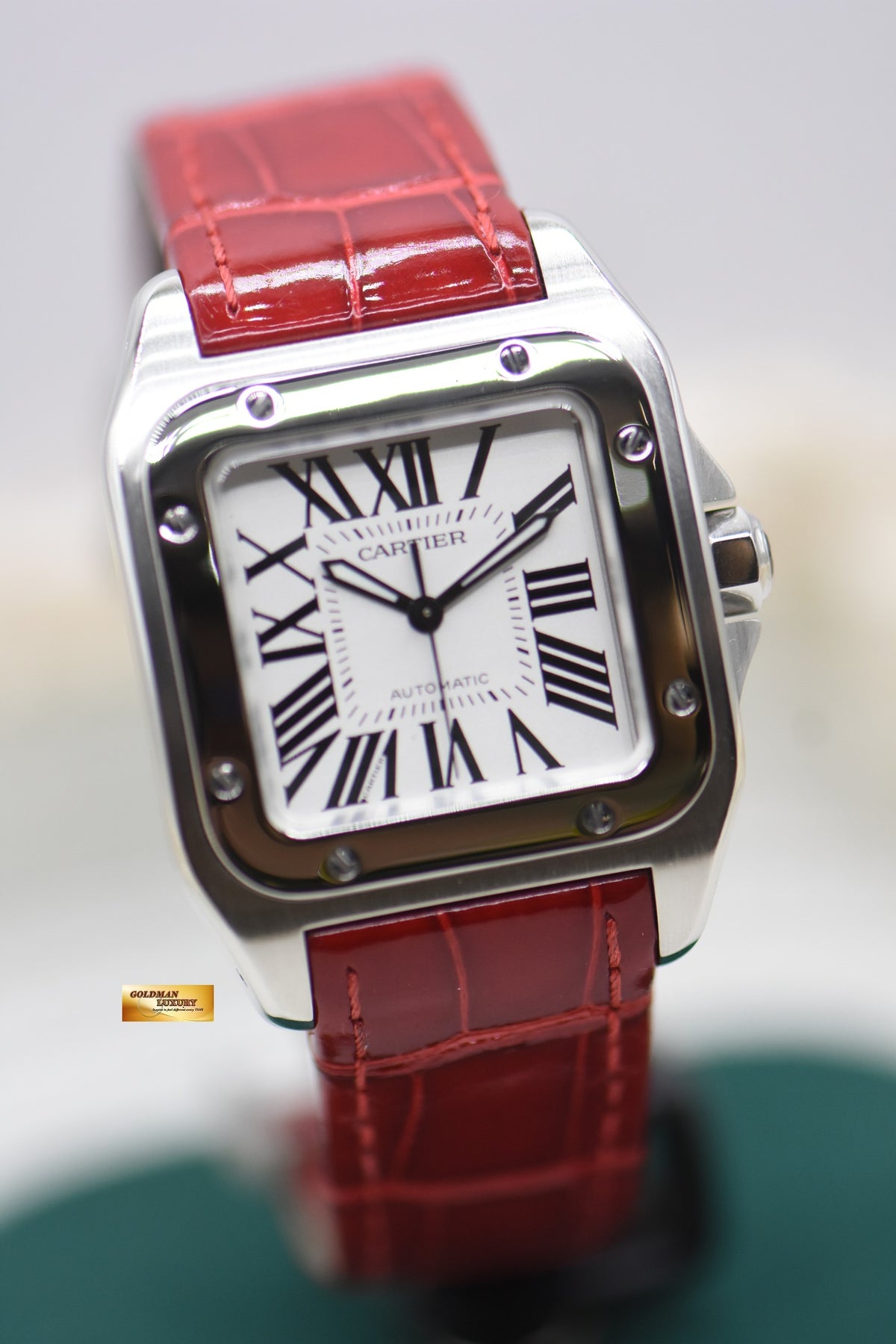 CARTIER SANTOS 100 MIDSIZE STEEL IN LEATHER STRAP AUTOMATIC 2878 (LNIB)