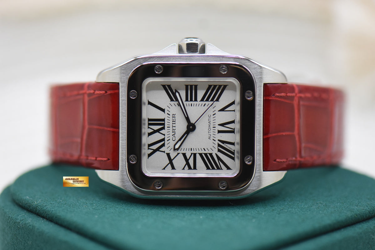 CARTIER SANTOS 100 MIDSIZE STEEL IN LEATHER STRAP AUTOMATIC 2878 (LNIB)