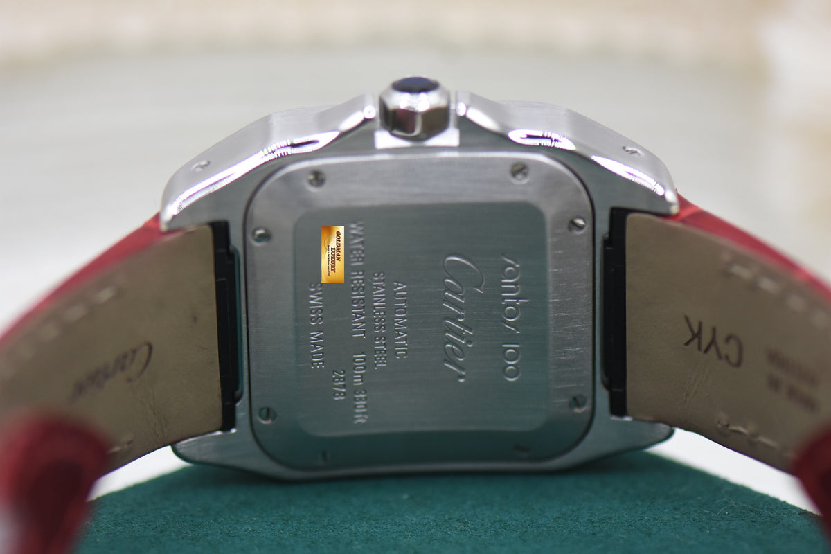 CARTIER SANTOS 100 MIDSIZE STEEL IN LEATHER STRAP AUTOMATIC 2878 (LNIB)