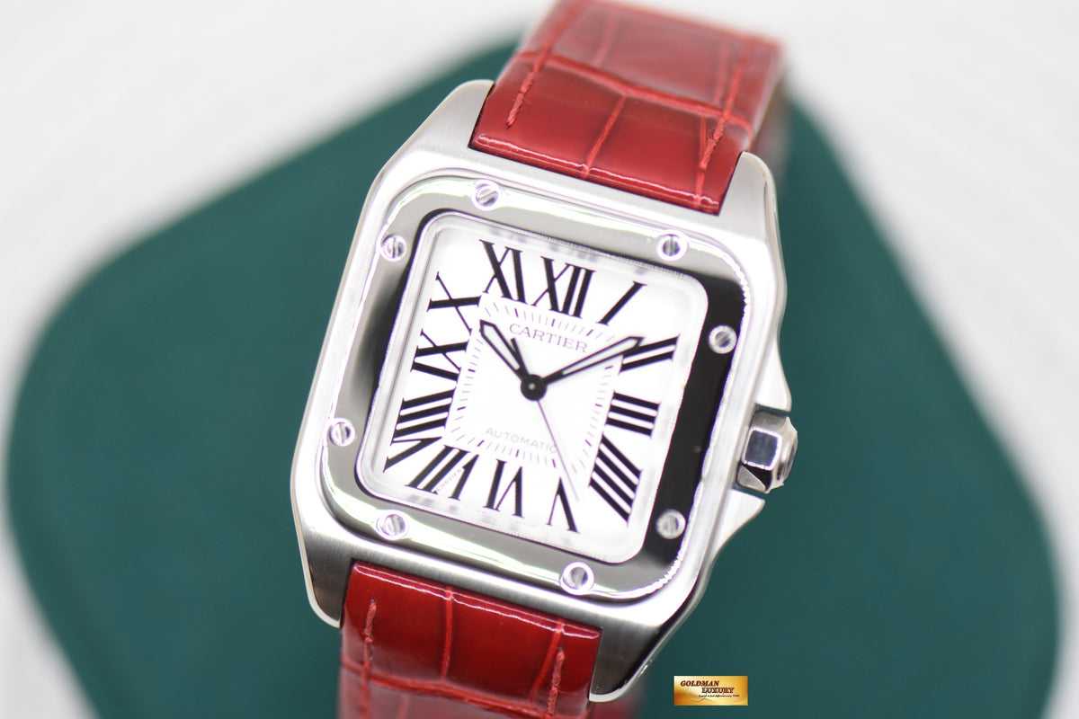 CARTIER SANTOS 100 MIDSIZE STEEL IN LEATHER STRAP AUTOMATIC 2878 (LNIB)