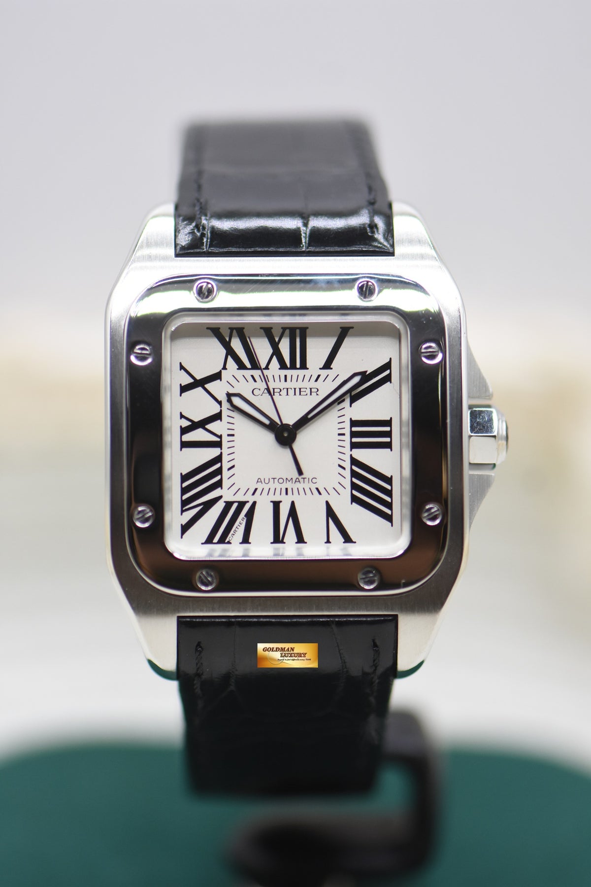 CARTIER SANTOS 100 MIDSIZE STEEL IN LEATHER STRAP AUTOMATIC 2878 (LNIB)
