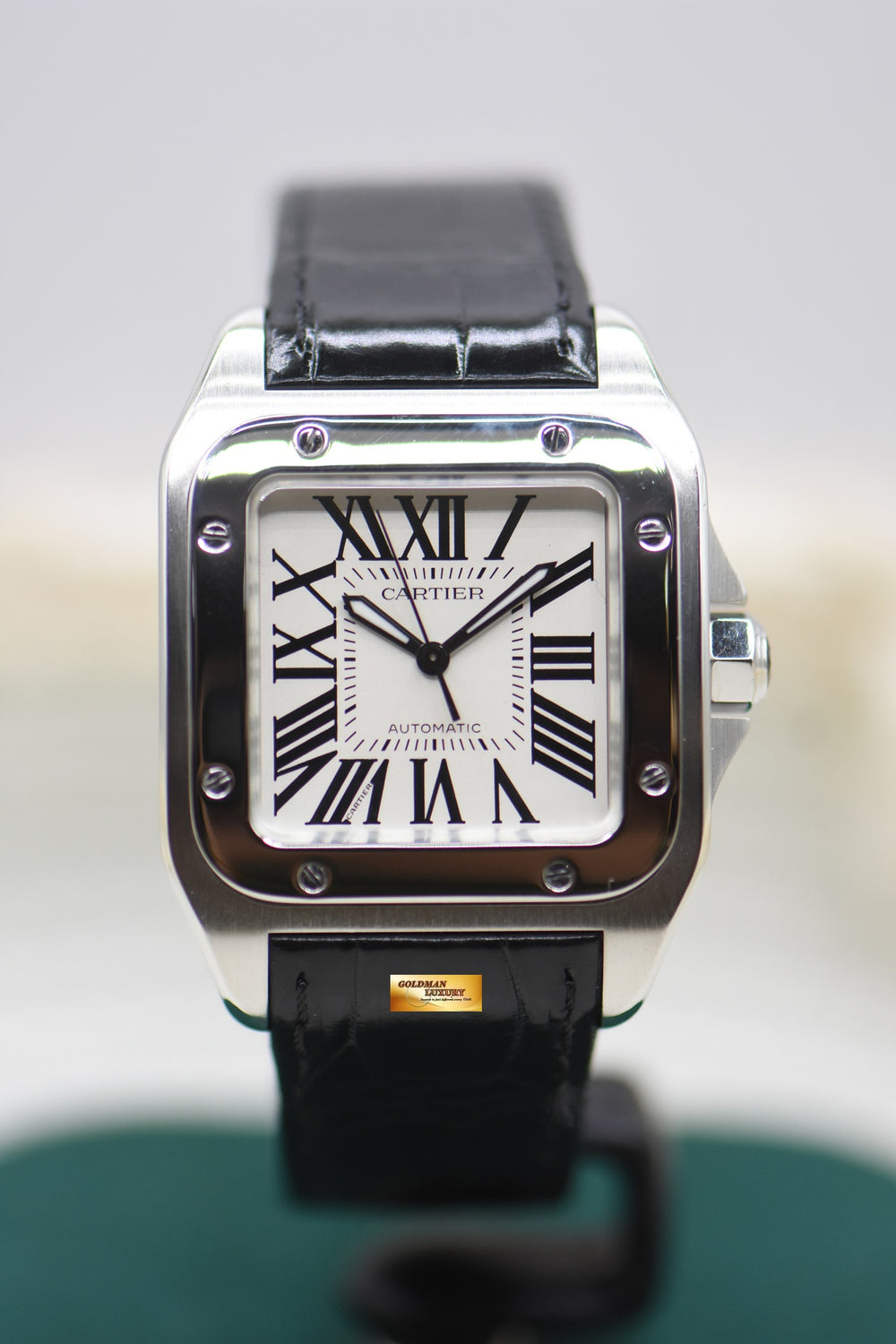 CARTIER SANTOS 100 MIDSIZE STEEL IN LEATHER STRAP AUTOMATIC 2878 (LNIB)
