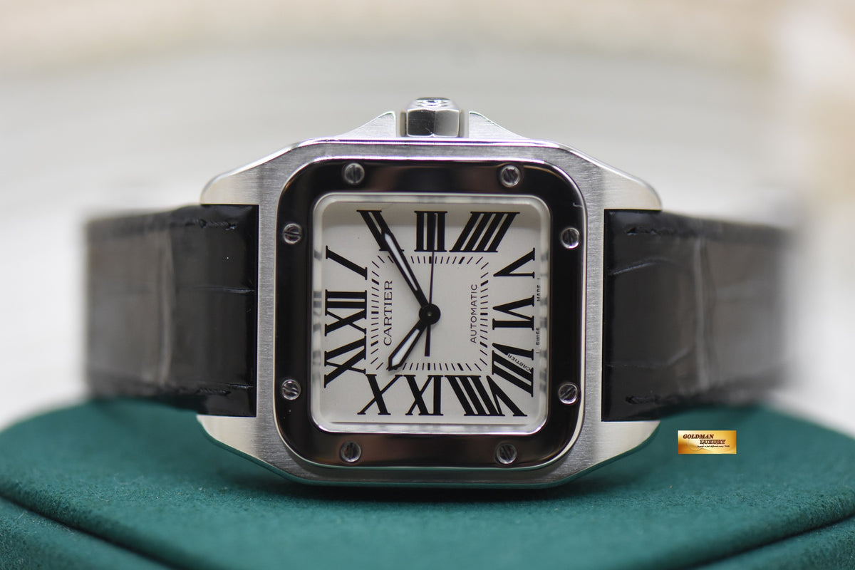 CARTIER SANTOS 100 MIDSIZE STEEL IN LEATHER STRAP AUTOMATIC 2878 (LNIB)
