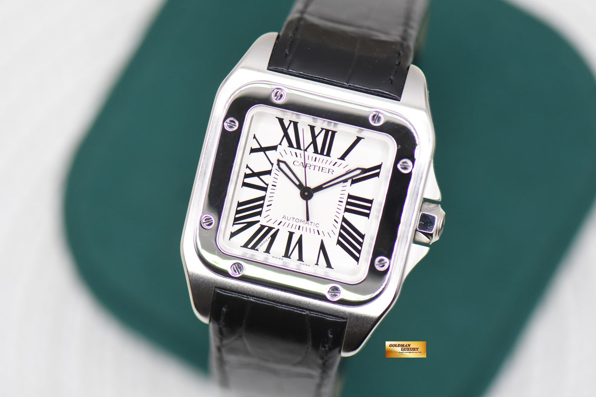 CARTIER SANTOS 100 MIDSIZE STEEL IN LEATHER STRAP AUTOMATIC 2878 (LNIB)
