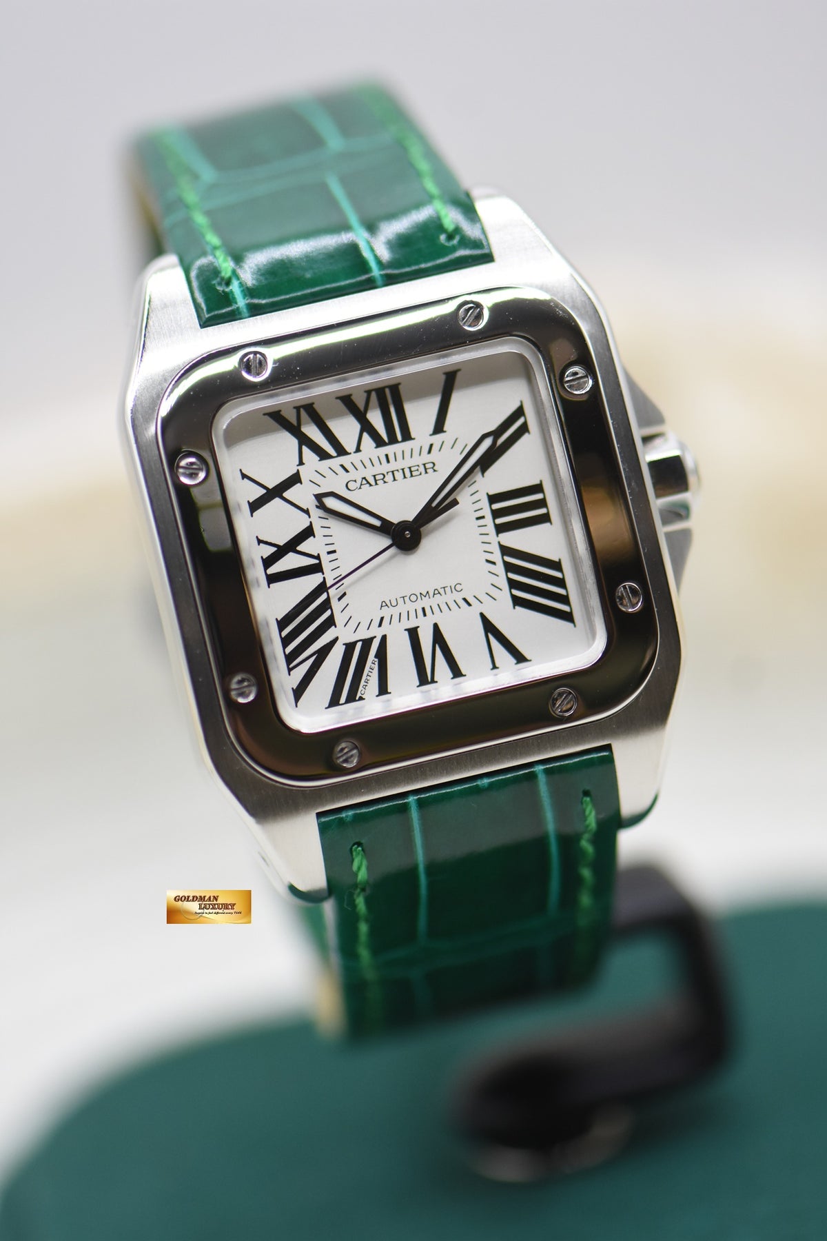 CARTIER SANTOS 100 MIDSIZE STEEL IN LEATHER STRAP AUTOMATIC 2878 (LNIB)