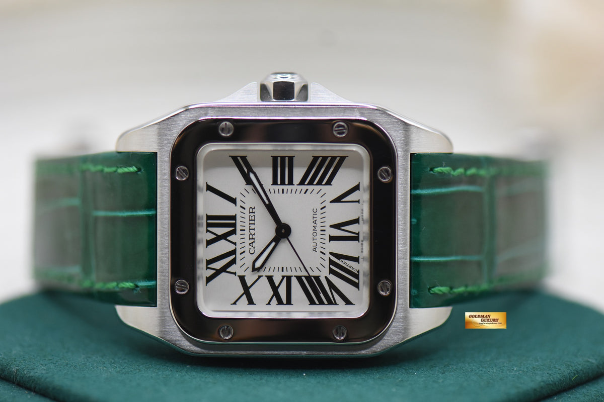 CARTIER SANTOS 100 MIDSIZE STEEL IN LEATHER STRAP AUTOMATIC 2878 (LNIB)