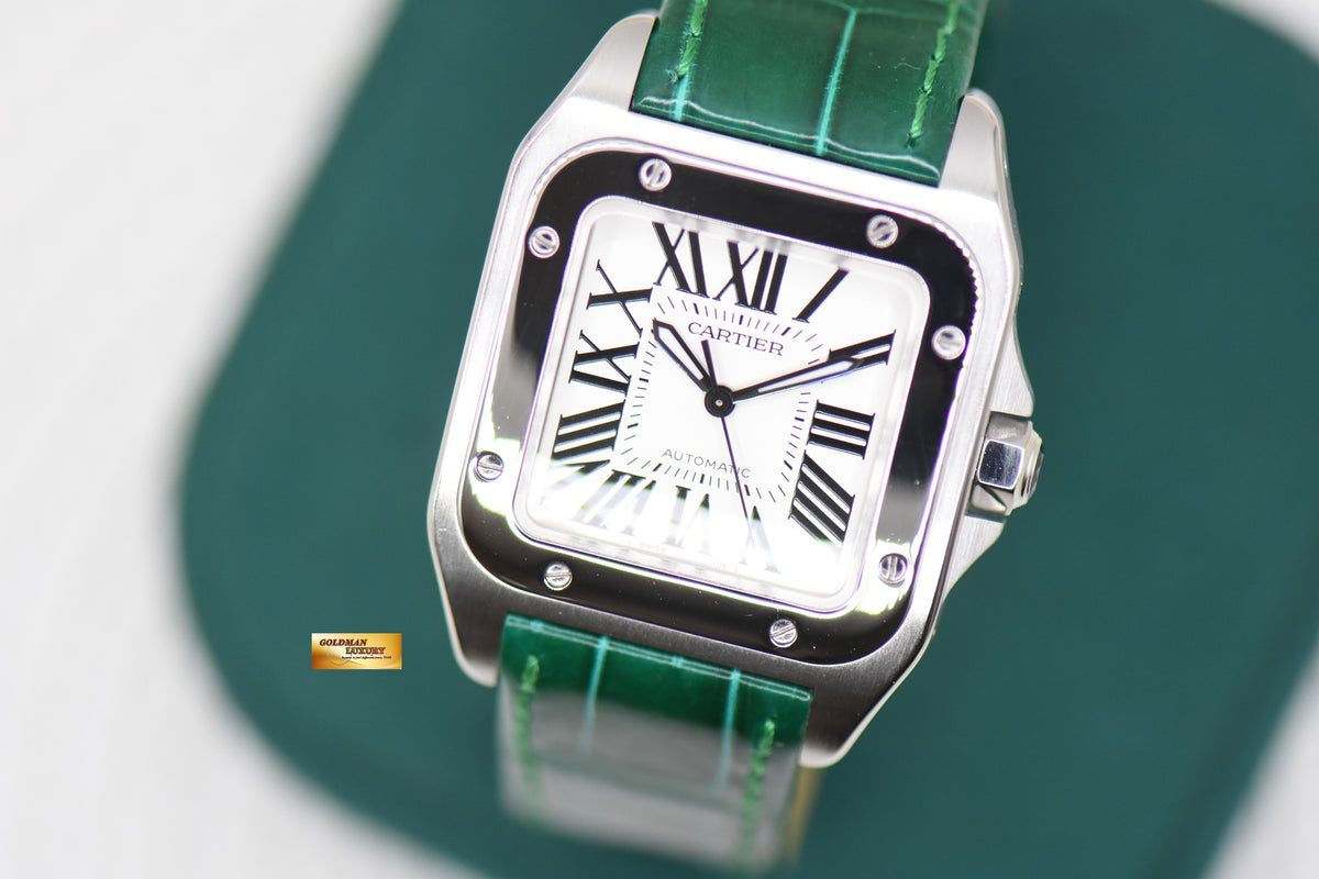 CARTIER SANTOS 100 MIDSIZE STEEL IN LEATHER STRAP AUTOMATIC 2878 (LNIB)