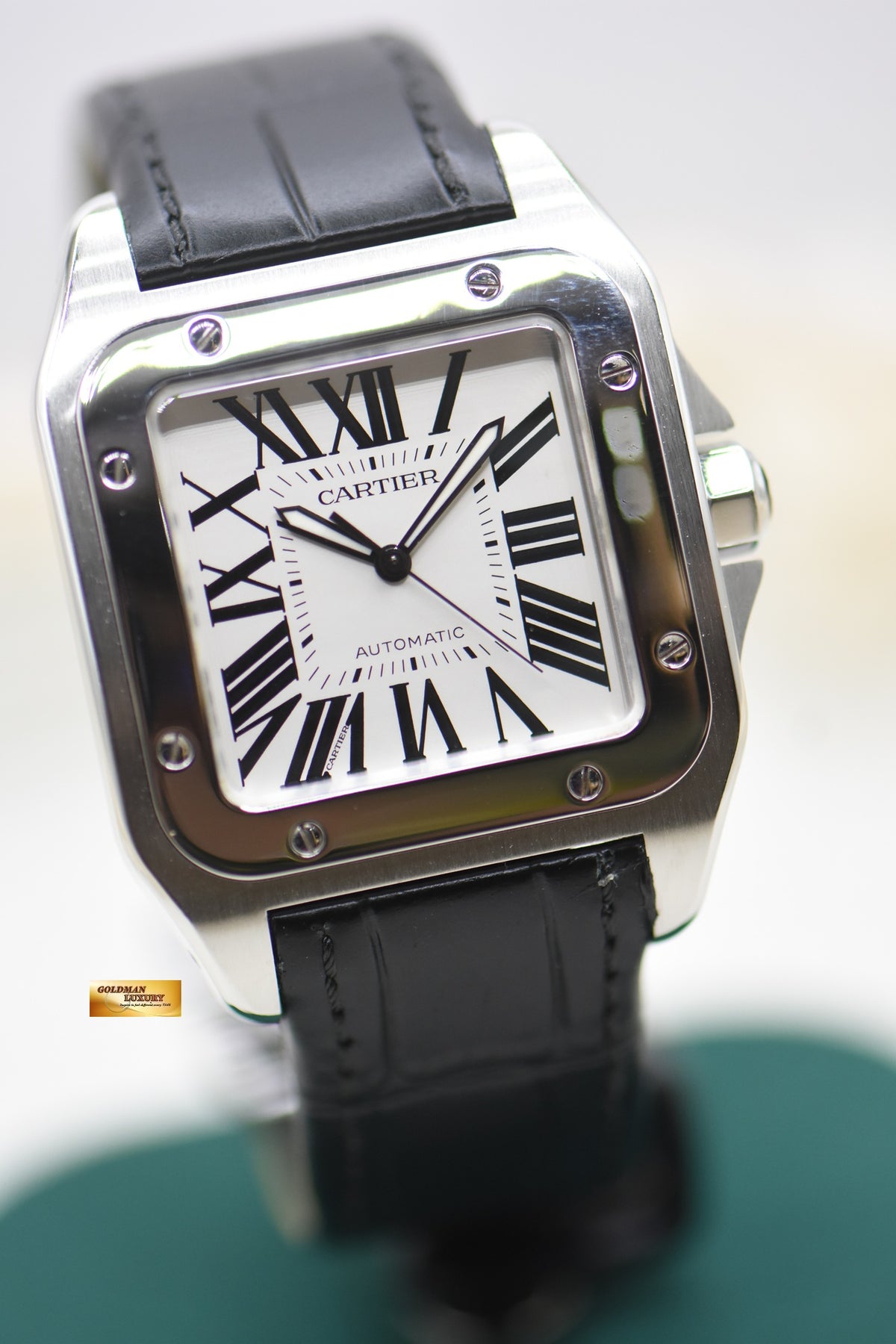 CARTIER SANTOS 100XL STEEL IN LEATHER BLACK STRAP AUTOMATIC W20073X8 (LNIB)