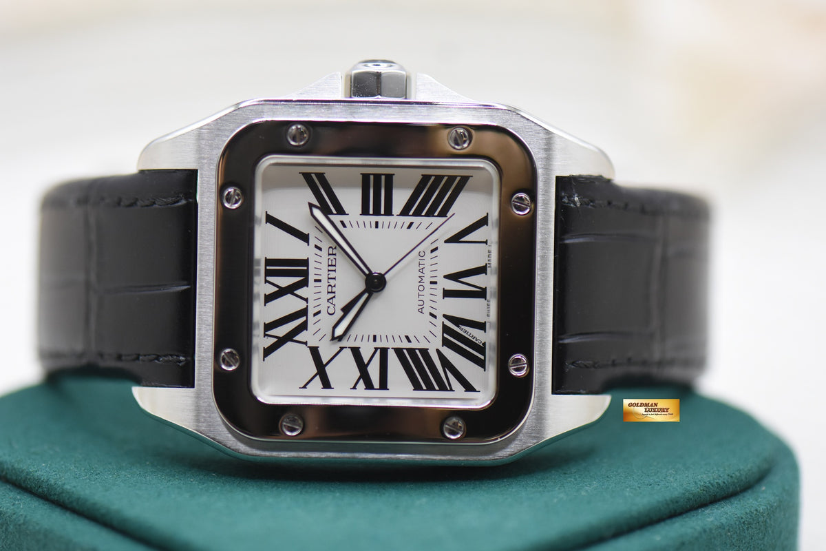 CARTIER SANTOS 100XL STEEL IN LEATHER BLACK STRAP AUTOMATIC W20073X8 (LNIB)