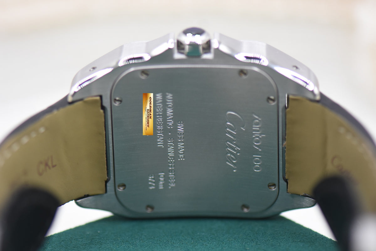 CARTIER SANTOS 100XL STEEL IN LEATHER BLACK STRAP AUTOMATIC W20073X8 (LNIB)