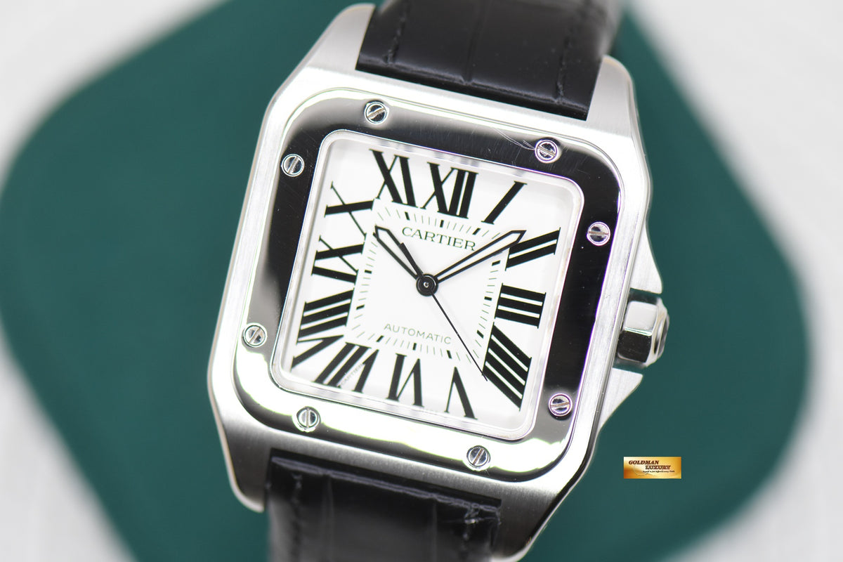 CARTIER SANTOS 100XL STEEL IN LEATHER BLACK STRAP AUTOMATIC W20073X8 (LNIB)