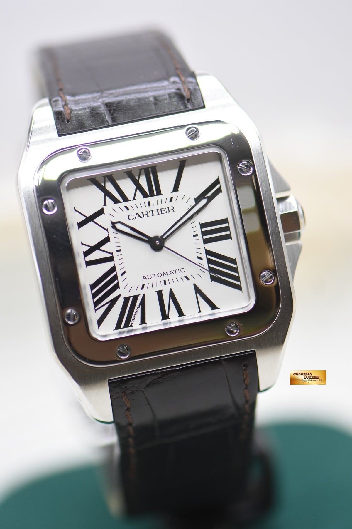 CARTIER SANTOS 100XL STEEL IN LEATHER BROWN STRAP AUTOMATIC W20073X8 (LNIB)