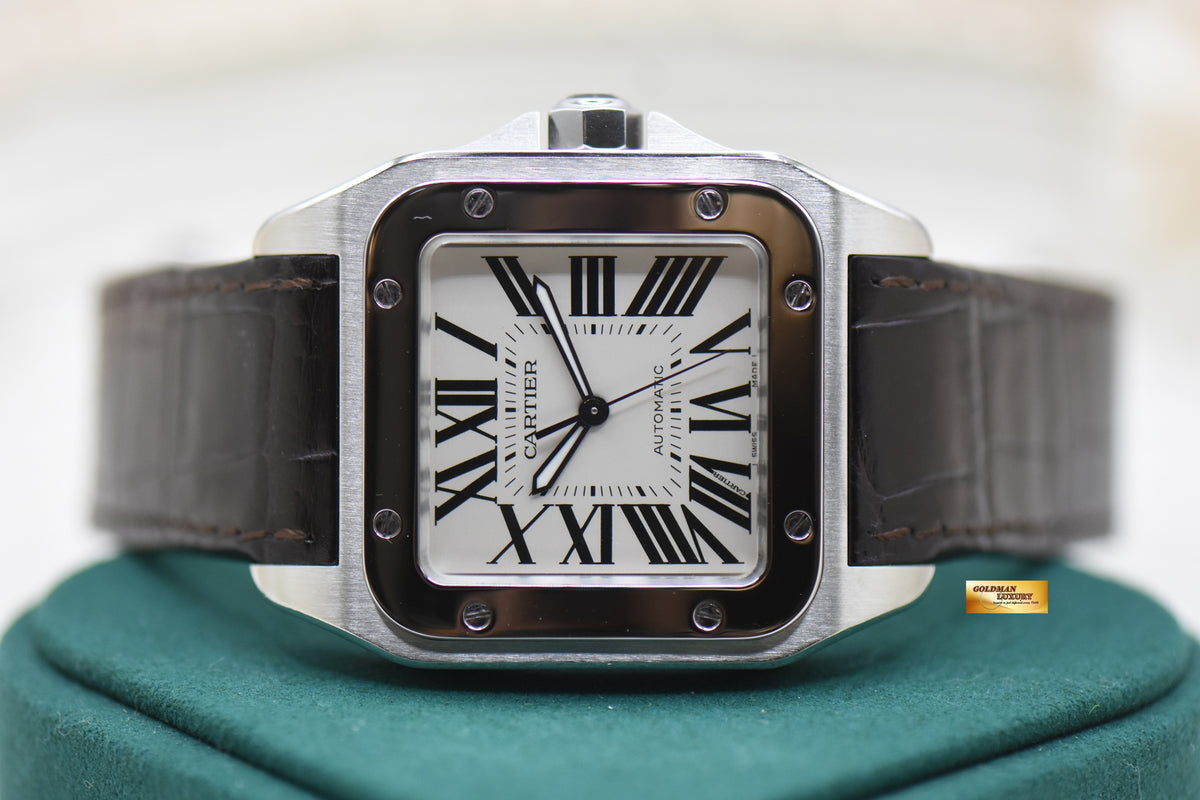 CARTIER SANTOS 100XL STEEL IN LEATHER BROWN STRAP AUTOMATIC W20073X8 (LNIB)