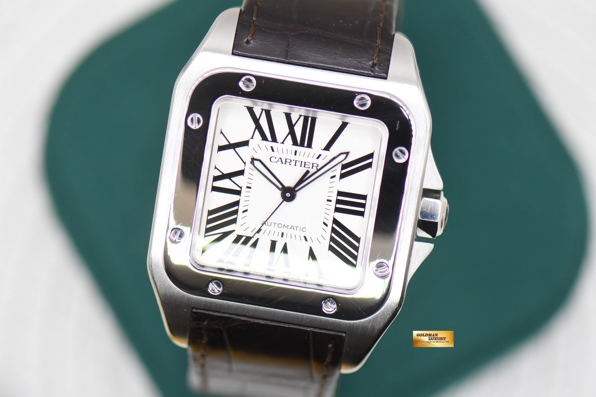 CARTIER SANTOS 100XL STEEL IN LEATHER BROWN STRAP AUTOMATIC W20073X8 (LNIB)