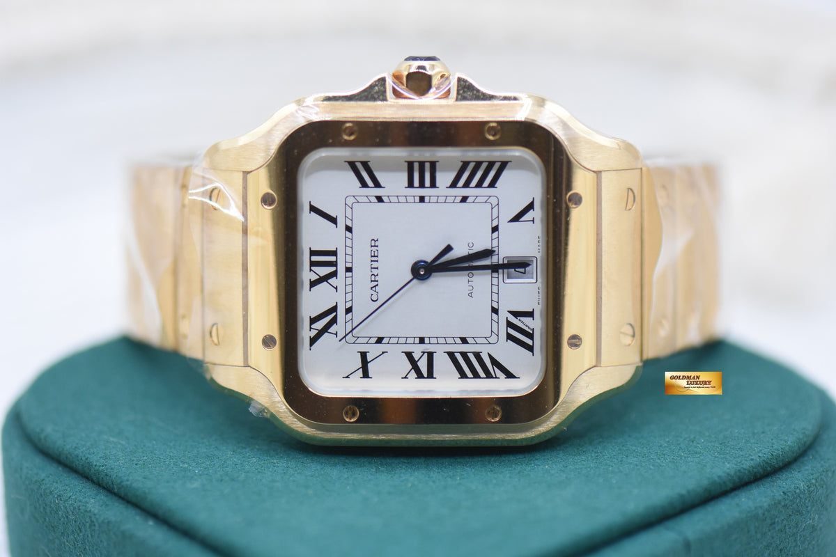 [SOLD] SANTOS De CARTIER LARGE YELLOW GOLD BRACELET AUTOMATIC WGSA0029 (NEW)