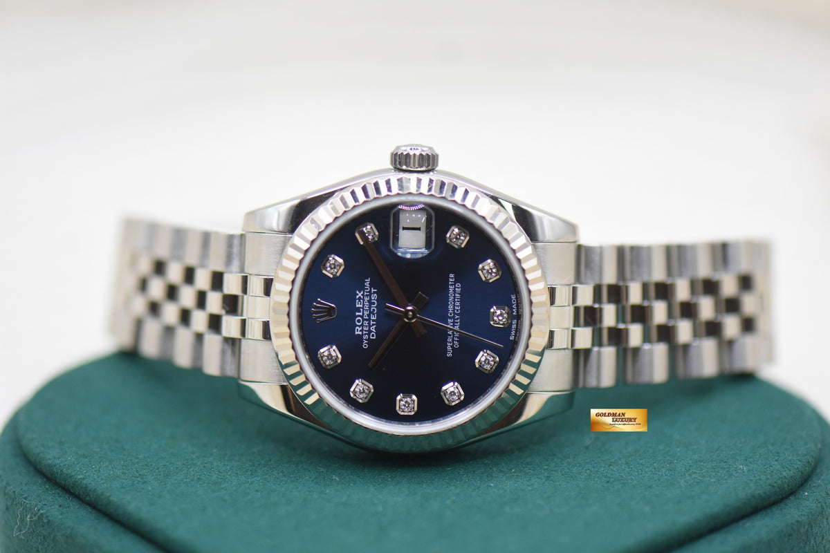 ROLEX OYSTER DATEJUST 31mm STEEL IN JUBILEE BRACELET DIAMOND BLUE DIAL AUTOMATIC 178274 (MINT)