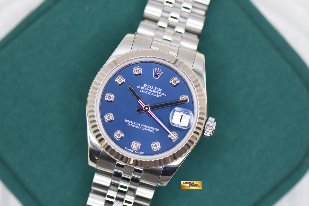 ROLEX OYSTER DATEJUST 31mm STEEL IN JUBILEE BRACELET DIAMOND BLUE DIAL AUTOMATIC 178274 (MINT)