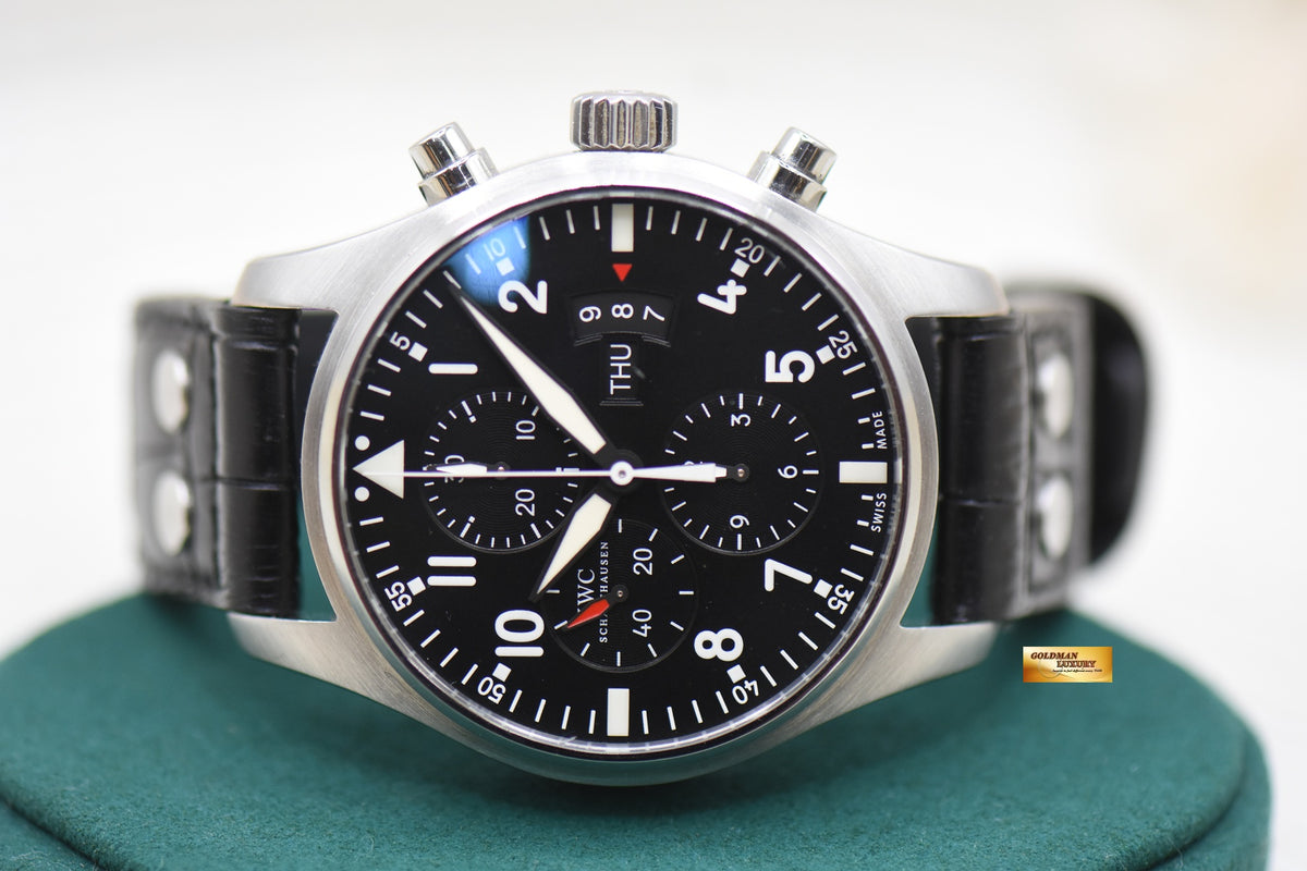 IWC PILOT CHRONOGRAPH 43mm STEEL BLACK IN LEATHER STRAP AUTOMATIC IW3777-01 (MINT)