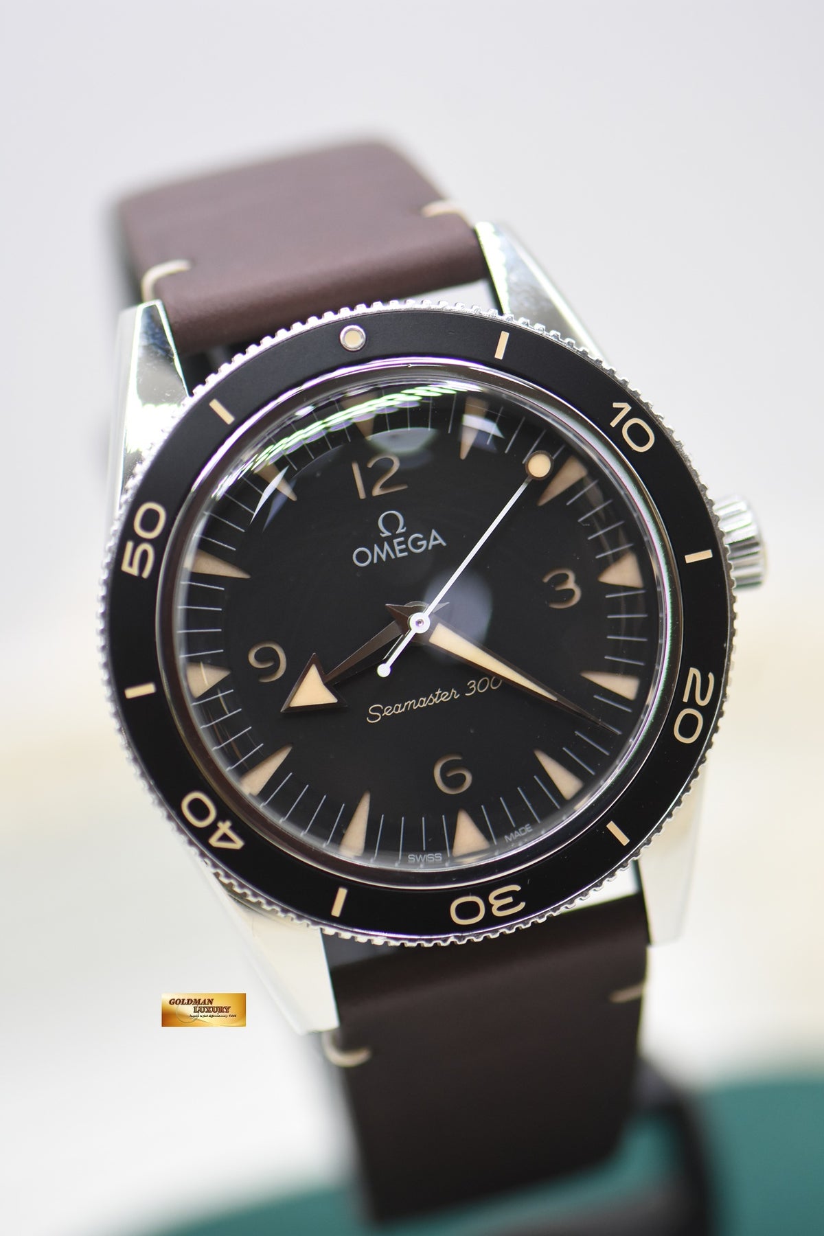 OMEGA SEAMASTER 300 41mm STEEL IN BROWN STRAP VINTAGE-STYLE DIAL AUTOMATIC 234.32.41.21.01.001 (MINT)