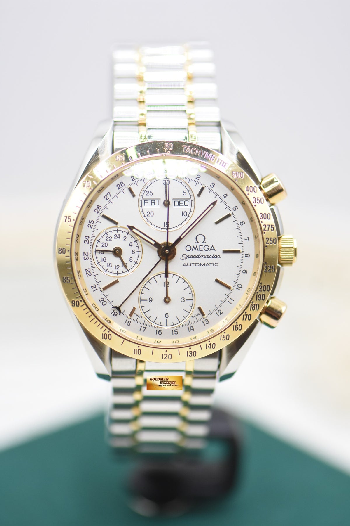 OMEGA SPEEDMASTER CHRONOGRAPH DAY-DATE-MONTH 39mm HALF-GOLD IN BRACELET WHITE DIAL 3321.3000 (MINT)