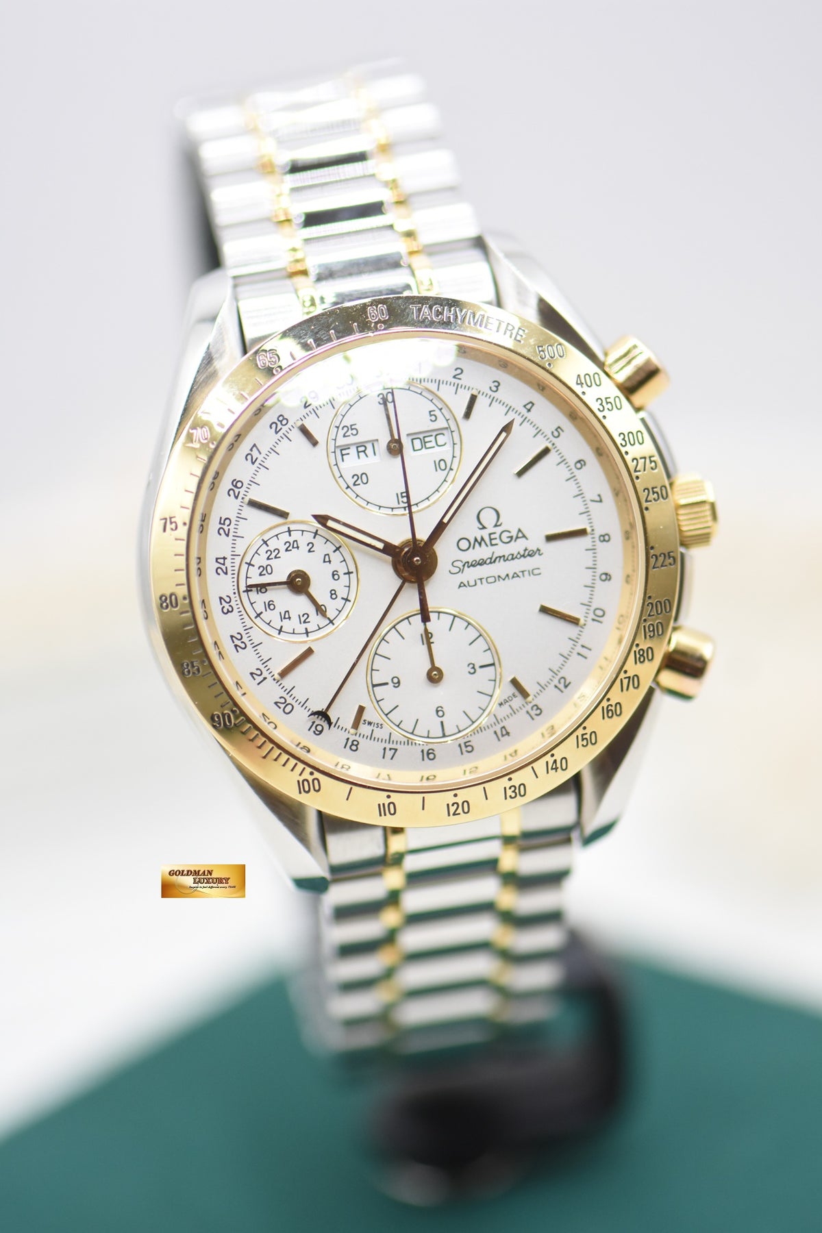 OMEGA SPEEDMASTER CHRONOGRAPH DAY-DATE-MONTH 39mm HALF-GOLD IN BRACELET WHITE DIAL 3321.3000 (MINT)