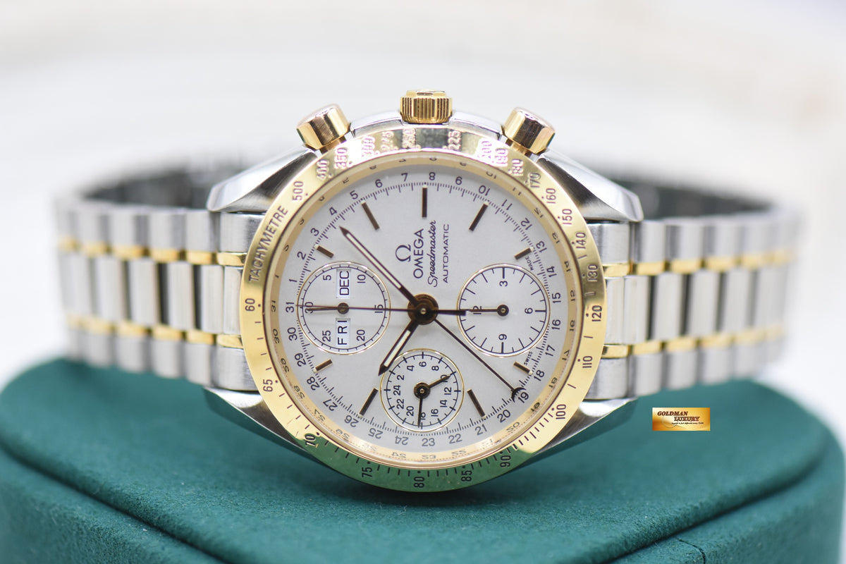OMEGA SPEEDMASTER CHRONOGRAPH DAY-DATE-MONTH 39mm HALF-GOLD IN BRACELET WHITE DIAL 3321.3000 (MINT)