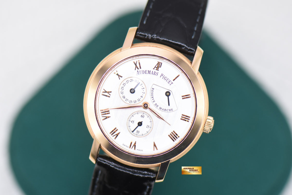 AP JULES AUDEMARS POWER RESERVE 36mm ROSE GOLD IN LEATHER STRAP MANUAL 25955OR (MINT)