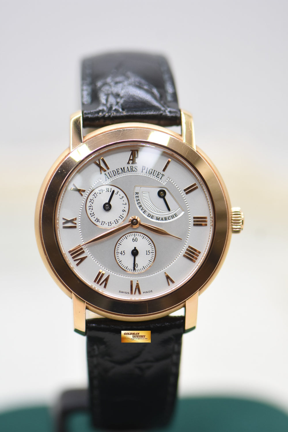 AP JULES AUDEMARS POWER RESERVE 36mm ROSE GOLD IN LEATHER STRAP MANUAL 25955OR (MINT)