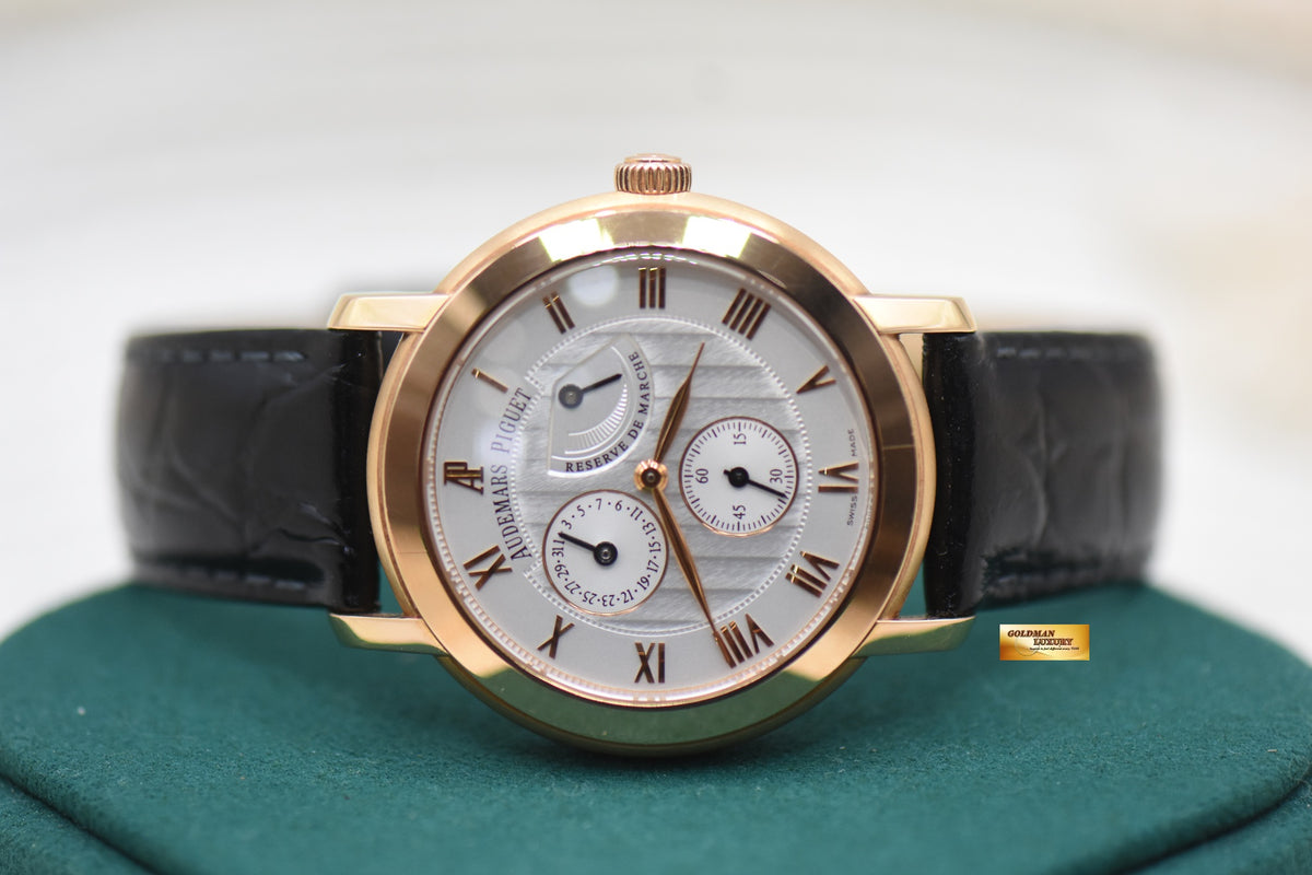 AP JULES AUDEMARS POWER RESERVE 36mm ROSE GOLD IN LEATHER STRAP MANUAL 25955OR (MINT)