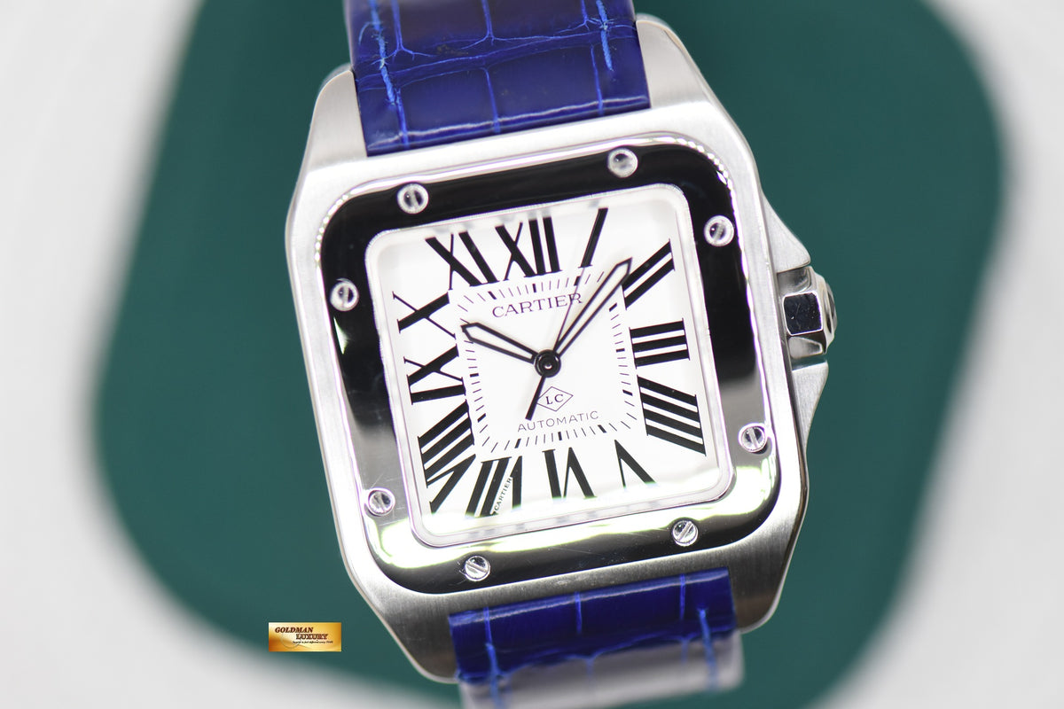 CARTIER SANTOS 100XL STEEL IN LEATHER BLUE STRAP AUTOMATIC W20073X8 (LNIB) (<LC> Collaborateur Series)